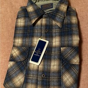 Pendleton Navy and Beige Plaid Wool Shirt